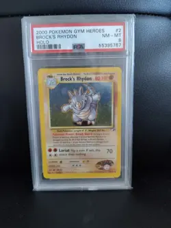 2000 Pokemon Gym Heroes Brock's Rhydon 002/132 PSA8 NM-MT Holo - Image 3