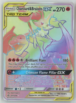2019 Pokemon Cosmic Eclipse Tag Team Charizard & Braixen GX Rainbow #251 A41 - Image 1