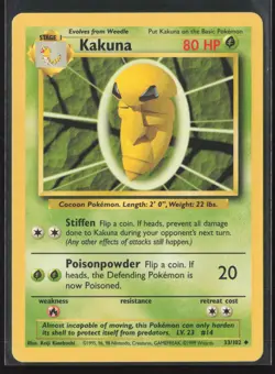 Kakuna 33/102 Uncommon Base Set Unlimited Pokemon Lightly Played - Image 1