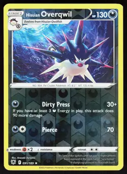 Hisuian Overqwil 091/189 Rare Astral Radiance Pokemon Reverse Holo Near Mint - Image 1