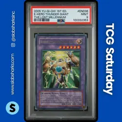 2005 YU-GI-OH! THE LOST MILL. 1ST ED. #EN036 ELEMENTAL HERO THUNDER GIANT PSA 9 - Image 1