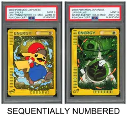 Pokemon PSA 9 & AUTO 10*2 Lightning & Grass Energy Holo Javi Salas 2002 MCD JPN - Image 1
