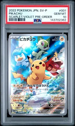 2022 POKEMON JAPANESE SV PROMO SCARLET & VIOLET PRE-ORDER #001 PIKACHU PSA 10 - Image 1