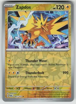 Zapdos 065/167 Rare Twilight Masquerade Pokemon Rev. Holo Near Mint - Image 1