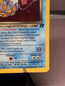 Pokemon TCG Dark Gyarados 8/82 Team Rocket Prerelease Holo Rare VTG Swirl - Image 4