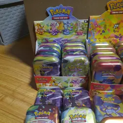 Pokemon 151 & Prismatic Evolutions Mini Tin Display Box & Tins, Coins, No Packs - Image 2