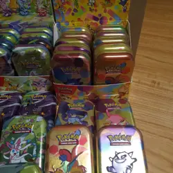 Pokemon 151 & Prismatic Evolutions Mini Tin Display Box & Tins, Coins, No Packs - Image 3