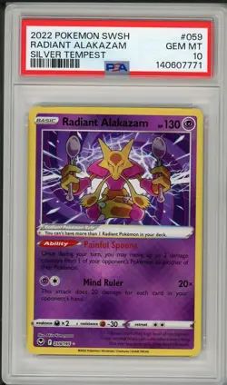 2022 Pokemon SWSH Silver Tempest Radiant Alakazam #059 PSA 10 - Image 1