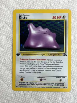 1999 Pokemon Fossil Ditto 1st Edition Holo 3/62 Free Shipping - Image 1