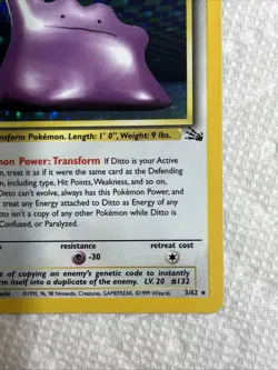 1999 Pokemon Fossil Ditto 1st Edition Holo 3/62 Free Shipping - Image 4
