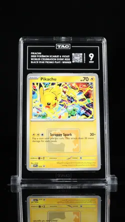TAG 9 - PIKACHU - 2025 WORLDS CELEBRATION WINNER STAMP BLACK STAR PROMO #225 - Image 1