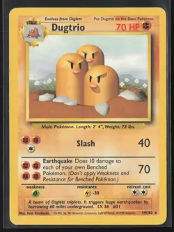 Dugtrio 19/102 Rare Base Set Unlimited Pokemon Lightly Played - Image 1