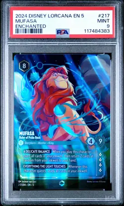 2024 DISNEY LORCANA EN 5-SHIMMERING SKIES MUFASA - RULER OF PRIDE ROCK PSA 9 - Image 1
