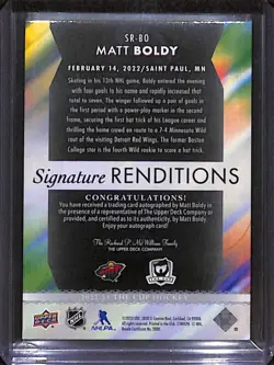 2022-23 Upper Deck The Cup Signature Renditions Gold Rookie AUTO Matt Boldy - Image 2