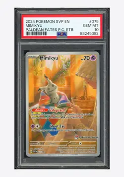 Pokemon PSA 10 Mimikyu Promo 2024 075 Paldean Fates Pokemon Center ETB English - Image 1