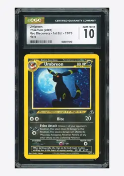 Pokemon CGC 10 GEM MINT Umbreon Holo 2001 13/75 Neo Discovery 1ST ED. English - Image 1