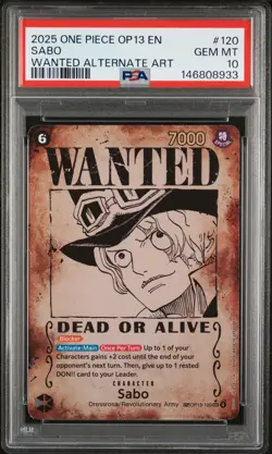 2025 One Piece Op13-120 Carrying His Will Sabo Wanted Alternate Art PSA 10 #120 - Image 1