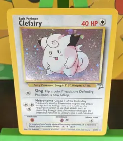 Pokemon TCG Clefairy Holo Rare Card 6/130 Base Set 2, WOTC Unlimited, NM Swirl - Image 1