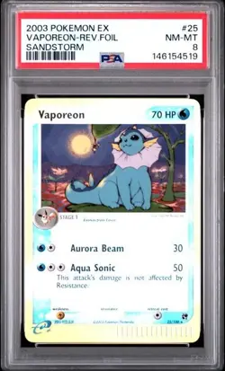 Pokemon Card TCG Vaporeon Reverse Holo #25/100 EX Sandstorm 2003 PSA 8 Rare NM - Image 3