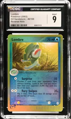 CGC 9 MINT Lombre 46/100 Reverse Holo EX Sandstorm Vintage 2003 Pokemon Card - Image 1