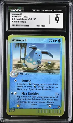 CGC 9 MINT Azumarill 30/100 EX Sandstorm REVERSE HOLO Vintage 2003 Pokemon Card - Image 1