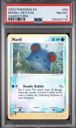 Pokemon Card Marill 68/100 Reverse Holo EX Sandstorm PSA 8 NM-MT - Image 1