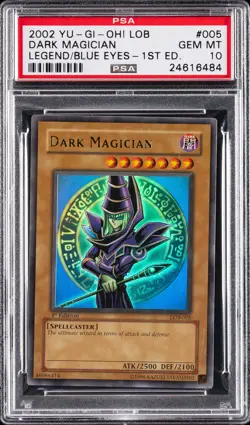 2002 YU-GI-OH! LOB-LEGEND OF BLUE EYES WHITE DRAGON 1ST ED DARK MAGICIAN PSA 10 - Image 1