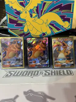 Pokemon TCG Sword & Shield Card Lot Charizard GX Holo Dragonite 3 Cards - Image 1