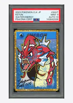 Pokemon PSA 9 AUTO 10 Water Energy Holo Gyarados Keyun 2023 #WAT CLK Japanese - Image 1
