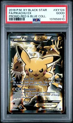 2016 POKEMON XY BLACK STAR PROMO RED & BLUE COLLECTION FULL ART/PIKACHU EX PSA 2 - Image 1