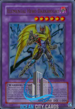 Yugioh Elemental Hero Darkbright TAEV-EN042 Ultra Misprint Full Holo Bleed - Image 1