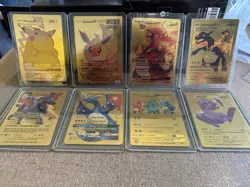 Set Of 8 Pokemon Gold Foil Fan Art Cards including Pikachu & several Charizards - Image 1