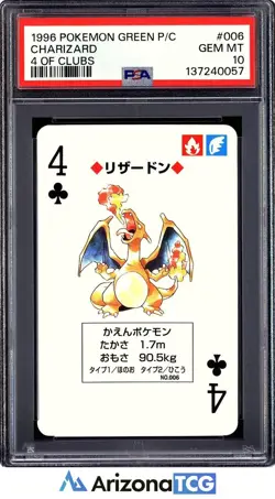 Pokemon 1996 Charizard 006 4 Of Clubs Green Playing Card Japanese GEM MT PSA 10 - Image 1