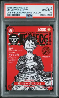 2025 ONE PIECE JAPANESE PROMOS ONE PIECE MAGAZINE VOL.20 MONKEY D. LUFFY PSA 10 - Image 1