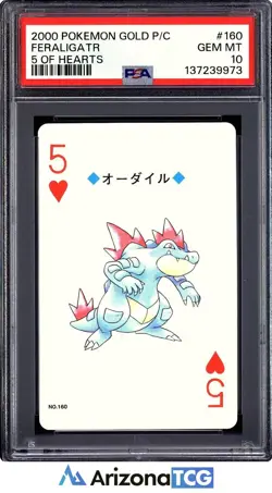 Pokemon 2000 Feraligatr 160 5 Of Hearts Gold Playing Card Japanese GEM MT PSA 10 - Image 1
