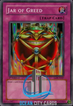 Yugioh LON-E047 Jar Of Greed Super Rare 1st Edition NM - Image 1