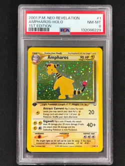 Pokemon 2001 Ampharos 1st Holo + Swirl! 1/64 Neo PSA 8 - Image 1