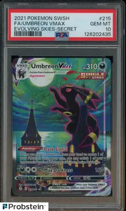 2021 Pokemon SWSH Evolving Skies Secret #215 FA Umbreon VMAX PSA 10 GEM MINT - Image 1