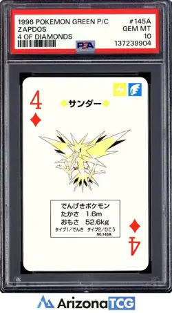 Pokemon 1996 Zapdos 145A 4 Of Diamonds Green Playing Card Japanese GEM MT PSA 10 - Image 1