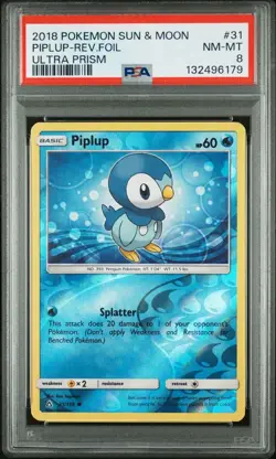 2018 Pokemon Sun & Moon Ultra Prism # 31 Piplup Reverse Foil PSA 8 Card NM-MINT! - Image 1