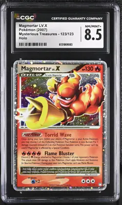 CGC 8.5 NM/MINT+ Magmortar LV.X 123/123 Mysterious Treasures Holo Pokemon Card - Image 1