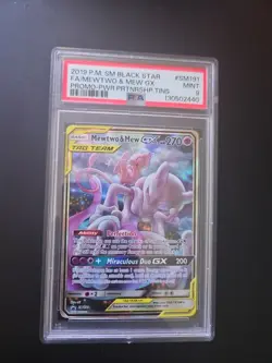 2019 POKEMON SM BLACK STAR PROMO #SM191 FULL ART/MEWTWO & MEW GX PSA 9 - Image 1