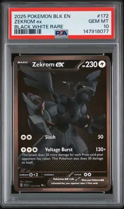 2025 POKEMON BLK EN-BLACK BOLT BLACK WHITE RARE #172 ZEKROM EX PSA 10 - Image 1