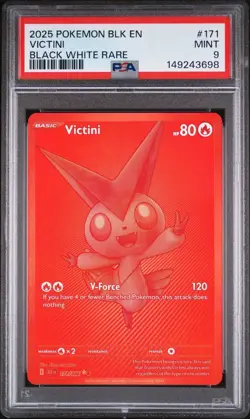 2025 POKEMON BLK EN-BLACK BOLT BLACK WHITE RARE #171 VICTINI PSA 9 - Image 1