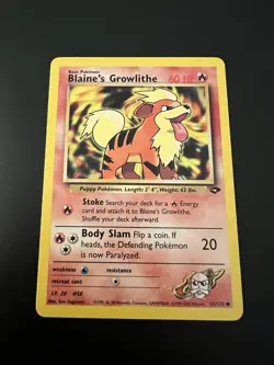 Blaine’s Growlithe 62/132 Gym Challenge Unlimited 2000 Pokemon Card Common NM - Image 1