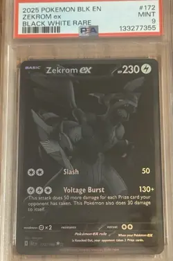 Pokemon 2025 Zekrom ex 172/086 Black White Rare Black Bolt PSA 9 - Image 1