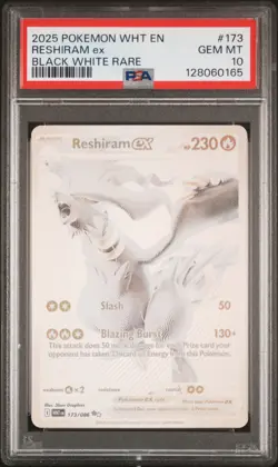 2025 POKEMON WHT EN-WHITE FLARE BLACK WHITE RARE #173 RESHIRAM EX PSA 10 - Image 1