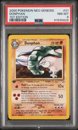 2000 Pokemon Neo Genesis Donphan 1st Edition PSA 8 - Image 1