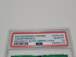 JUNIOR FRANCO 2023 Bowman Chrome Green Lava Rookie Auto /99 PSA 10 GEM MT - Image 2