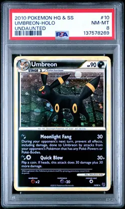 2010 POKEMON HEARTGOLD & SOULSILVER UNDAUNTED #10 UMBREON-HOLO PSA 8 - Image 1